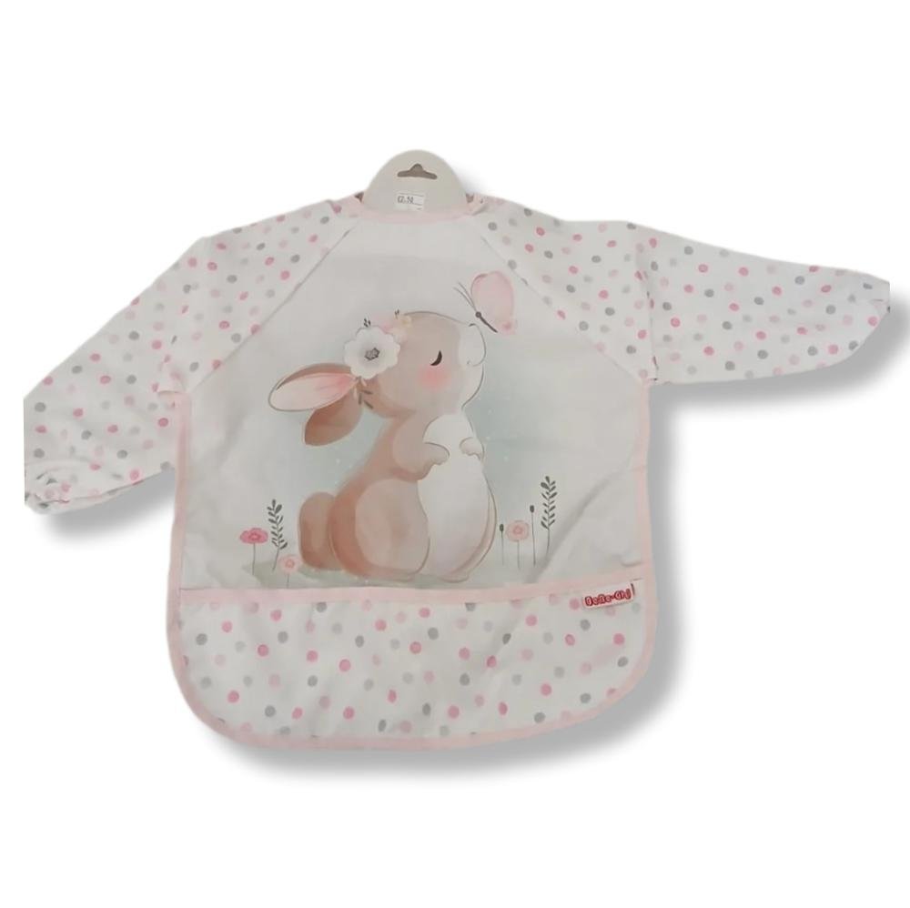 🐰 Βρεφική Αδιάβροχη Σαλιάρα με Μανίκια “Γλυκό Κουνελάκι” – Ροζ Ονειρο! 🌸