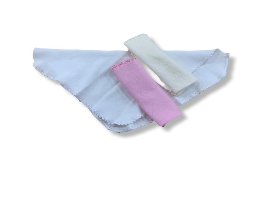 Σετ 3 Βρεφικές Λαβέτες με Δαντέλα – Εκρού, Ροζ & Λευκό - Image 2