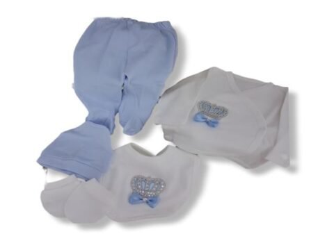 Alternative view of Σετ νεογέννητου αγοριού  με στέμμα και γαλάζιες λεπτομέρειες