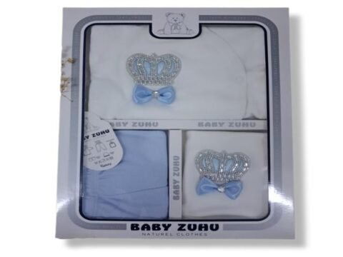 Σετ νεογέννητου αγοριού με στέμμα και γαλάζιες λεπτομέρειες