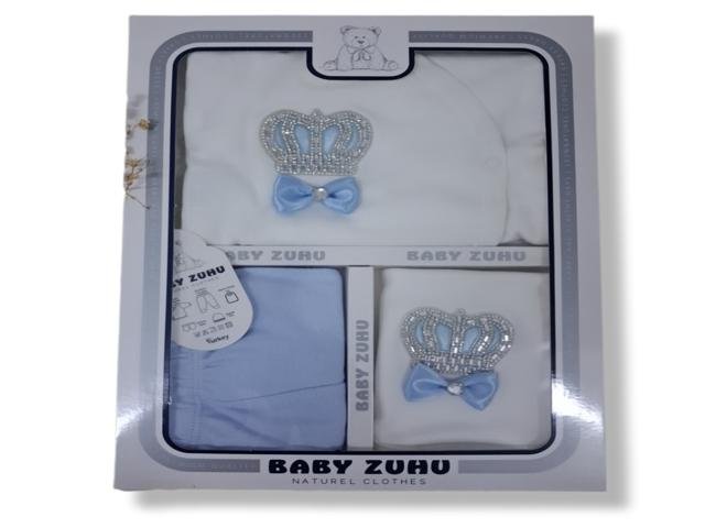 Σετ νεογέννητου αγοριού με στέμμα και γαλάζιες λεπτομέρειες