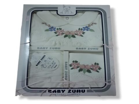 Σετ Βρεφικών Ρούχων με Κεντητά Λουλούδια – 100% Βαμβάκι