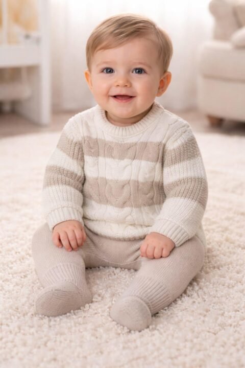 🧶 Πλεκτό Βρεφικό Σετ “Warm Beige Dream” – Ζεστασιά & Στυλ για το Μωρό σας 🤍