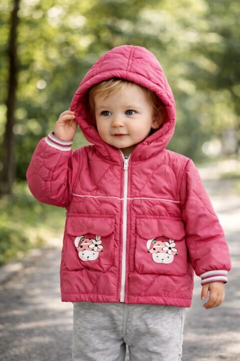 «Ροζ Ζεστασιά: Παιδικό Μπουφάν με Χαριτωμένες Τσέπες Ζωάκια» 🌸