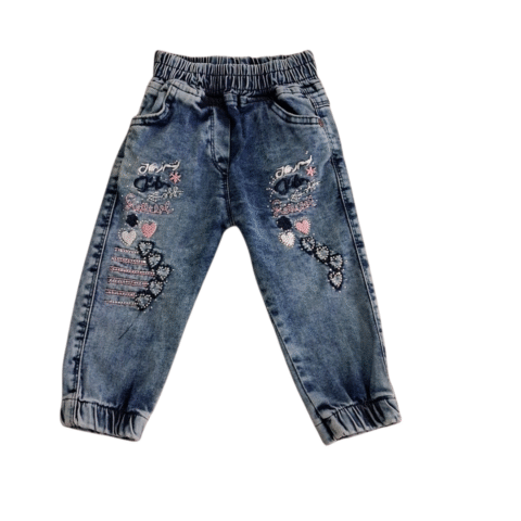 Παιδικό Τζιν Παντελόνι “Lovely Hearts” με Κέντημα και Στρας