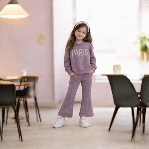 ✨ Παιδική Φόρμα “PARIS” με Στρας σε Λιλά Απόχρωση