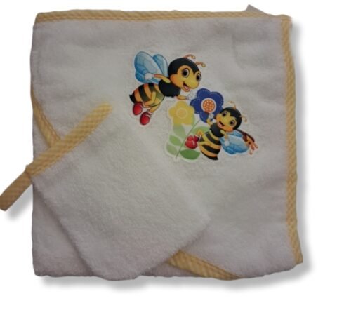 🐝 Παιδική Πετσέτα με Κουκούλα “Μικρές Μελισσούλες” – 100% Βαμβάκι