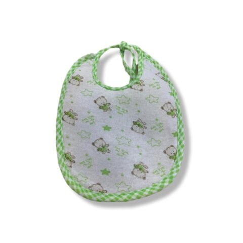 🧸 Βρεφική Σαλιάρα “Αρκουδάκι & Αστεράκια” με Πράσινο Ρελάκι