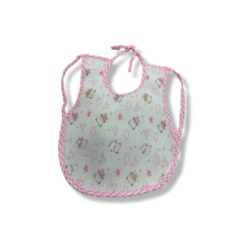 🧸 Βρεφική Σαλιάρα “Αρκουδάκι & Αστεράκια” με Ροζ Ρελάκι και Πλαϊνά Δεσίματα