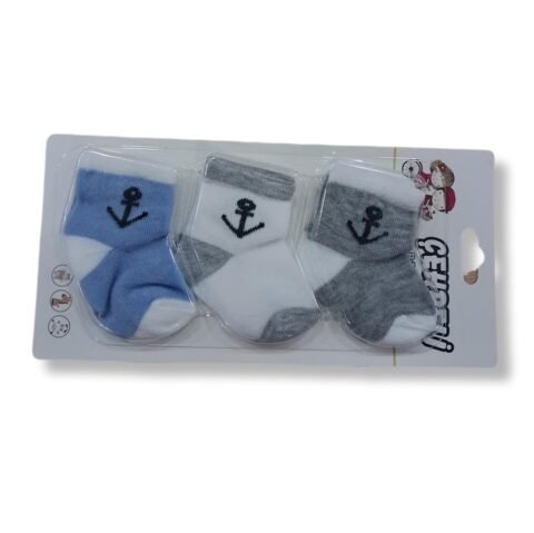 Σετ 3 Ζευγάρια Βρεφικές Καλτσούλες με Άγκυρα – Μπλε, Λευκό & Γκρι