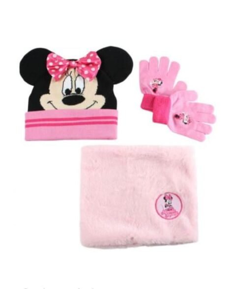 Παιδικό Σετ Σκουφάκι – Γάντια – Λαιμός Minnie σε Ροζ