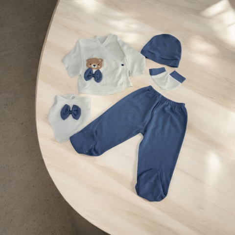 Alternative view of Σετ Βρεφικών Ρούχων “Little Bear” – Μπλε & Εκρού