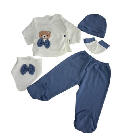 Σετ Βρεφικών Ρούχων “Little Bear” – Μπλε & Εκρού
