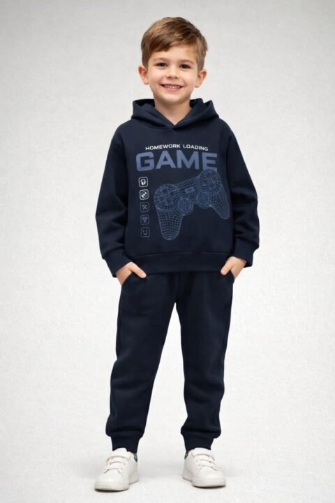 Παιδικό Σετ Φόρμας “GAME” με Κουκούλα – Μπλε Σκούρο