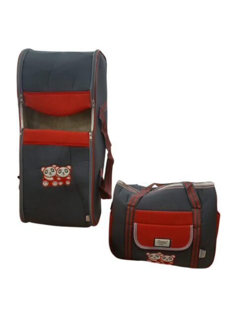 Σετ Βρεφικού Σάκου Εξόδου & Τσάντας – Γκρι & Κόκκινο με Γλυκά Αρκουδάκια