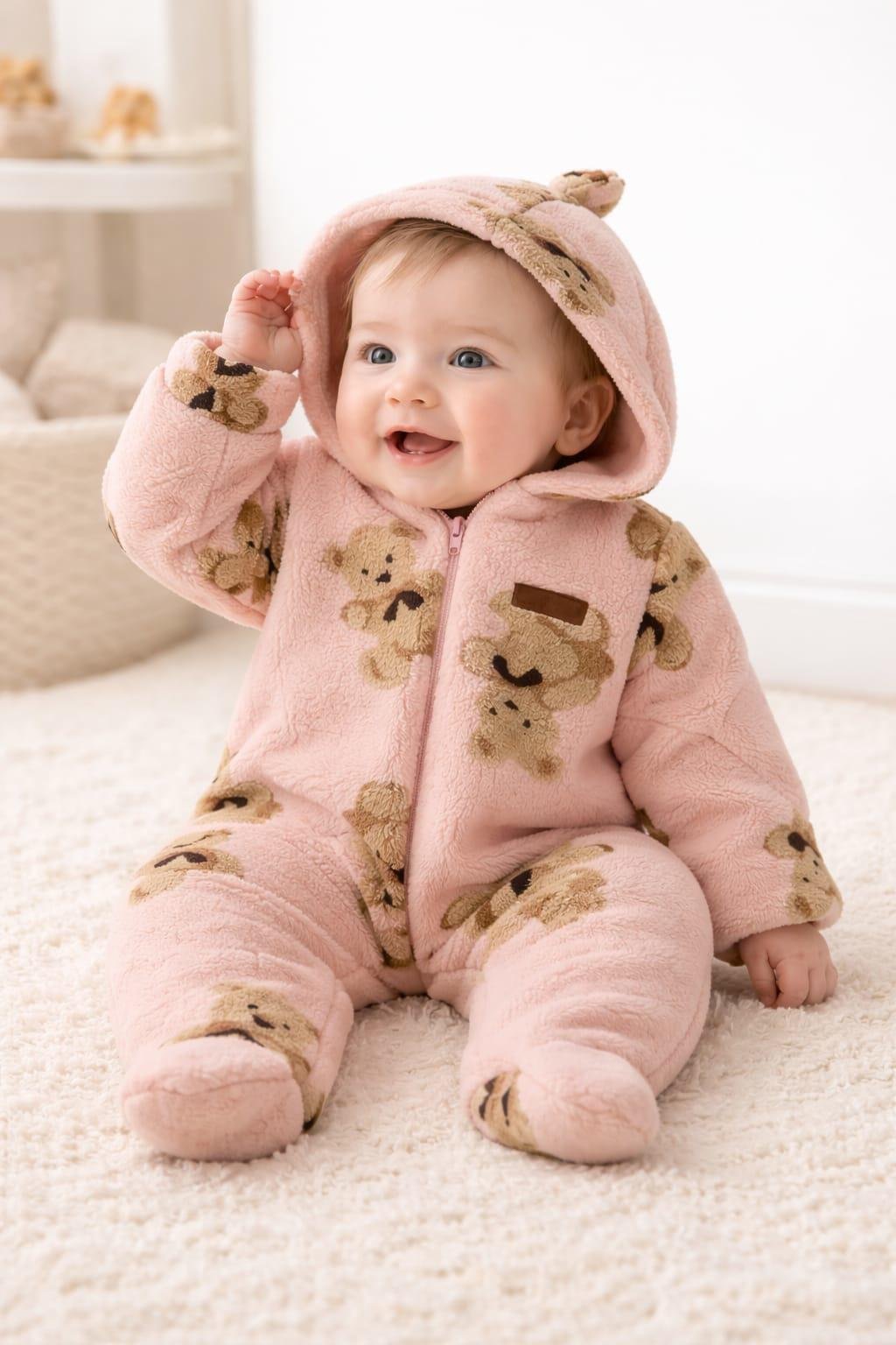 Σομόν Σάκος Εξόδου με Αρκουδάκια – Ζεστασιά & Γλυκιά Απαλότητα