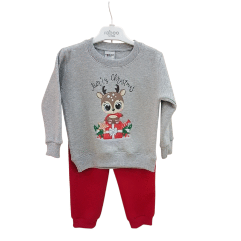 Παιδικό Χριστουγεννιάτικο Σετ με Μπλουζάκι Ταρανδάκι & Κόκκινο Παντελόνι