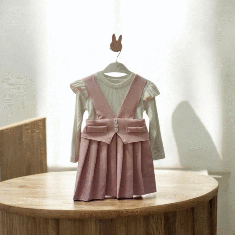 Alternative view of Σετ Ροζ Φόρεμα & Λευκή Μπλούζα – Γλυκιά & Χαριτωμένη Εμφάνιση