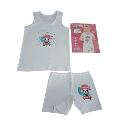 Σετ Εσώρουχα Κοριτσιού Λευκό με Γλυκιά Σχέδια Γατούλας