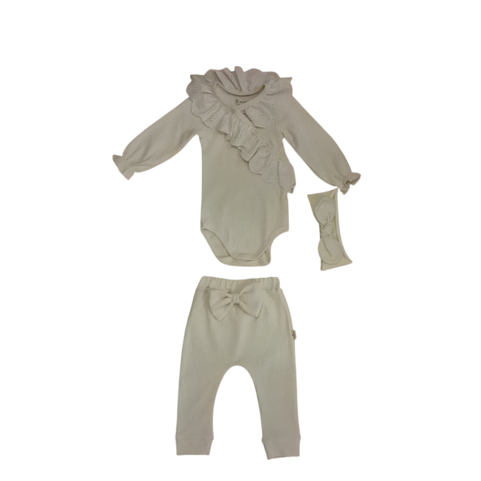 Βρεφικό Σετ 3 Τεμαχίων Εκρού με Βολάν & Φιόγκο