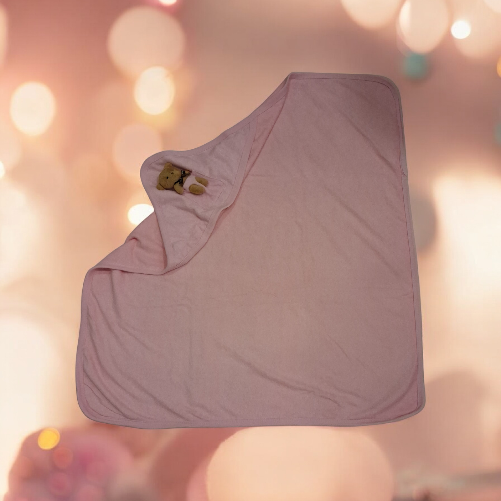 Alternative view of Βρεφική Κουβερτούλα Αγκαλιάς με Κουκούλα & Αρκουδάκι – Ροζ