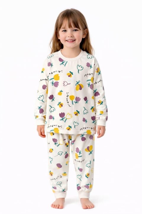Παιδική Πιτζάμα με Λουλουδάκια – Σετ Μπλούζα & Παντελόνι