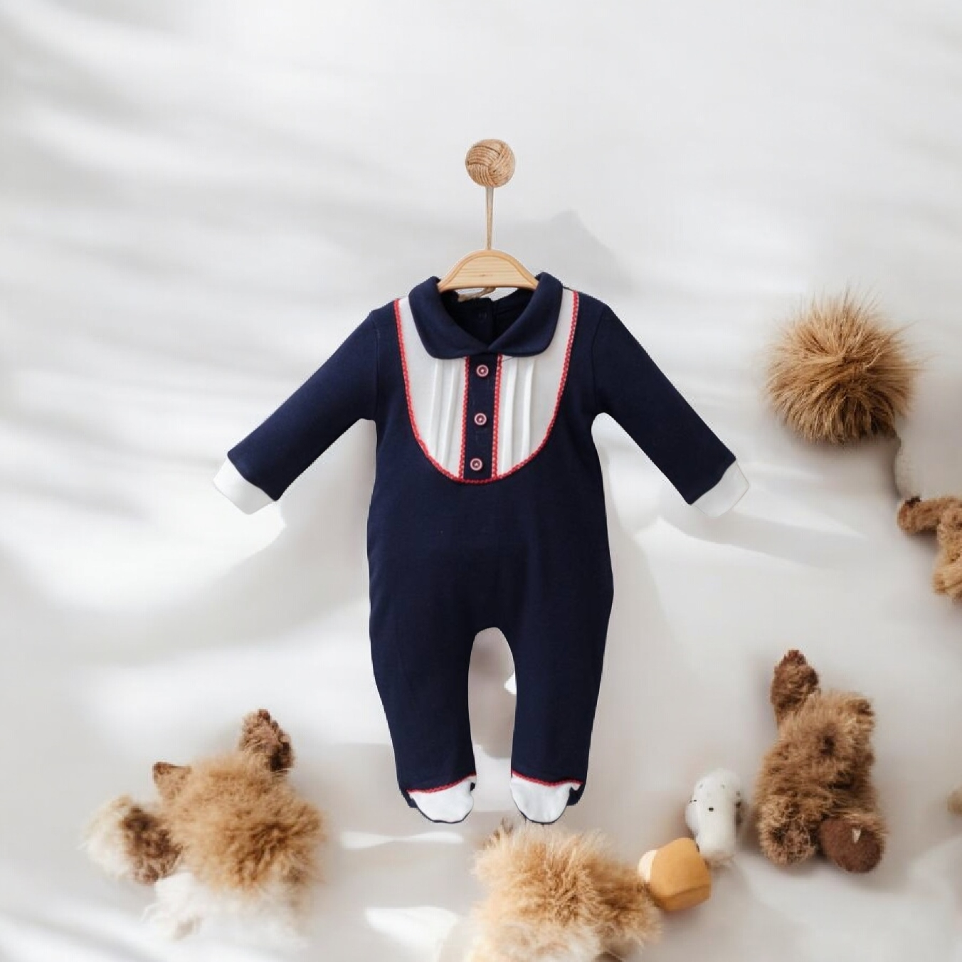 Βρεφικό Ολόσωμο Φορμάκι Μπλε Ναυτικό με Κομψό Γιακά - Image 2