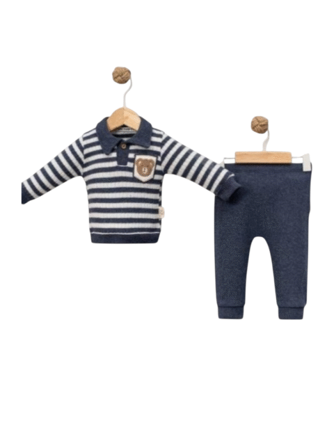 Σετ Βρεφικής Φόρμας Ριγέ Μπλε με Αρκουδάκι