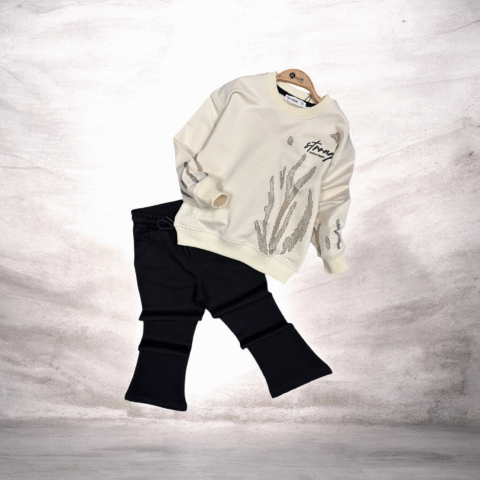 Alternative view of Παιδικό Σετ Φόρμας Μπεζ & Μαύρο με Μοντέρνο Σχέδιο