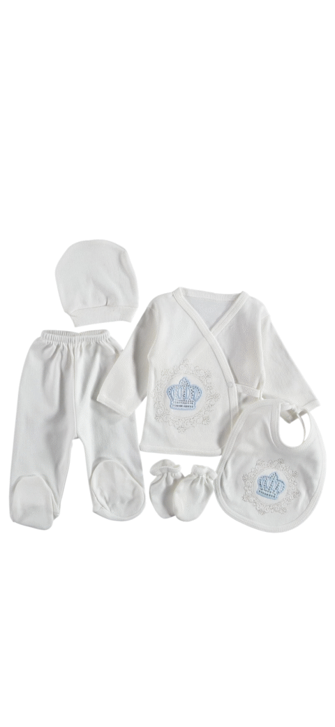 Βρεφικό Σετ 5 Τεμαχίων Λευκό με Κεντημένο Στέμμα 👑