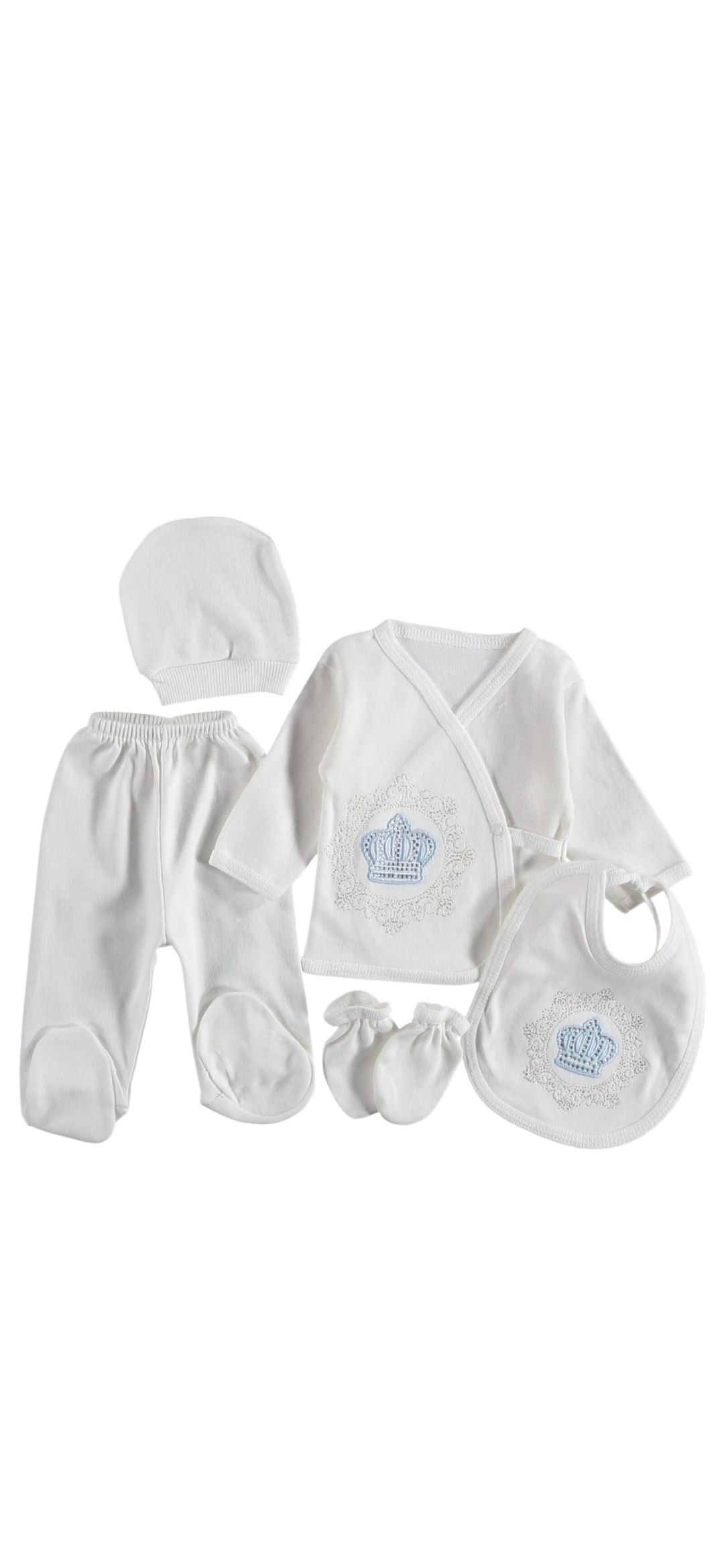 Βρεφικό Σετ 5 Τεμαχίων Λευκό με Κεντημένο Στέμμα 👑