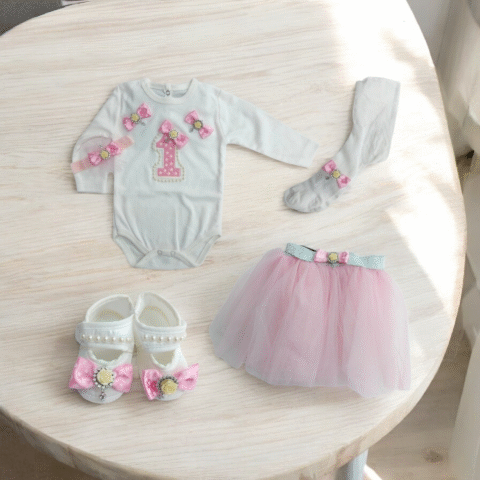 Alternative view of Παιδικό Σετ Γενεθλίων για 1 Έτους Λευκό Μπλουζάκι & Ροζ Φούστα 🎂🎀
