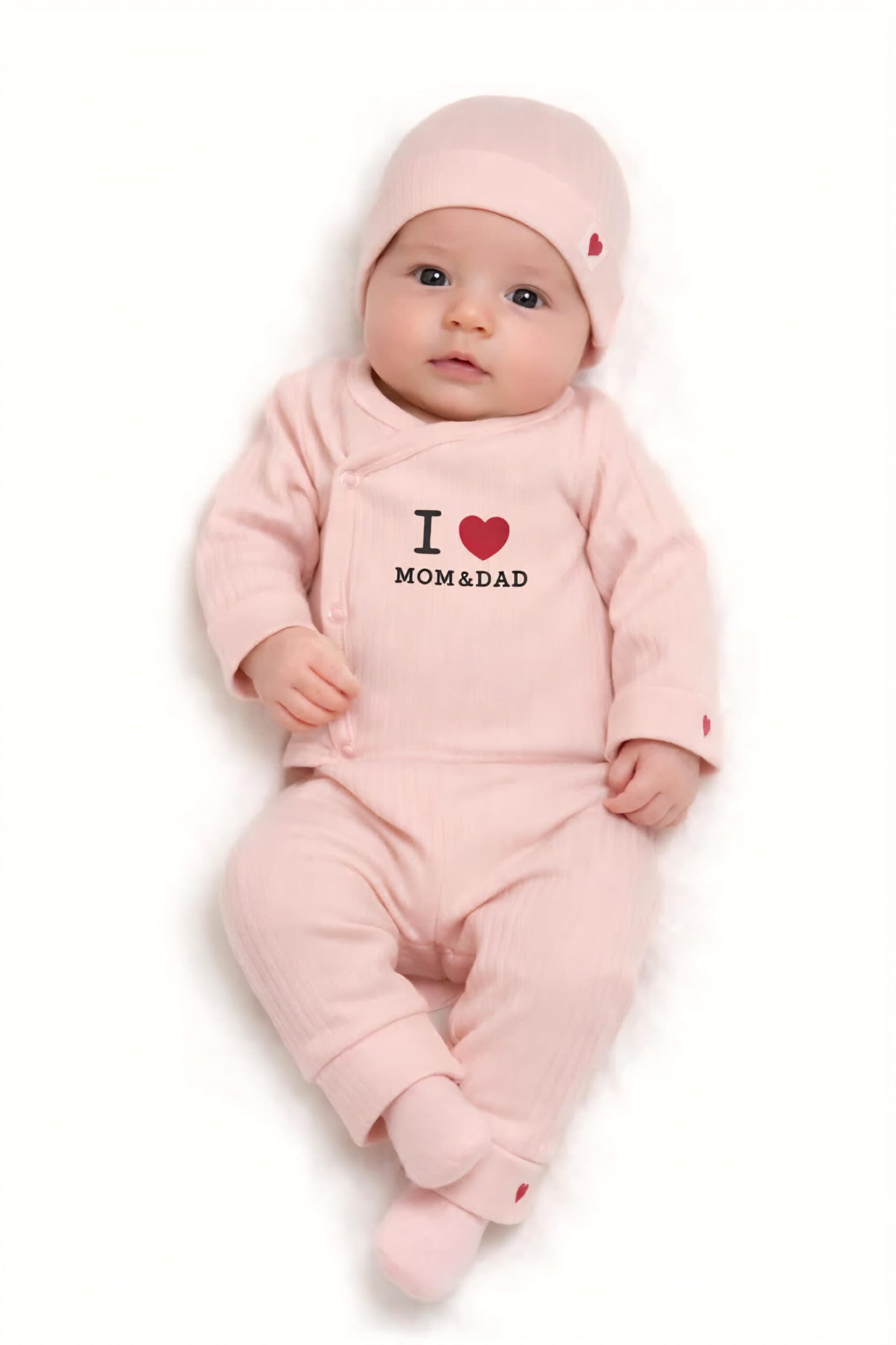 Βρεφικό Σετ Ροζ "I ❤️ Mom & Dad" 3 Τεμαχίων