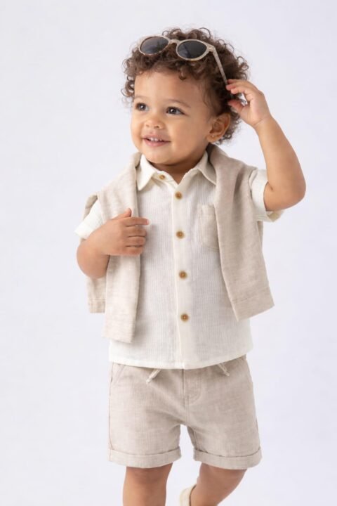 Καλοκαιρινό Παιδικό Σετ Μπεζ με Πουκάμισο και Σορτσάκι
