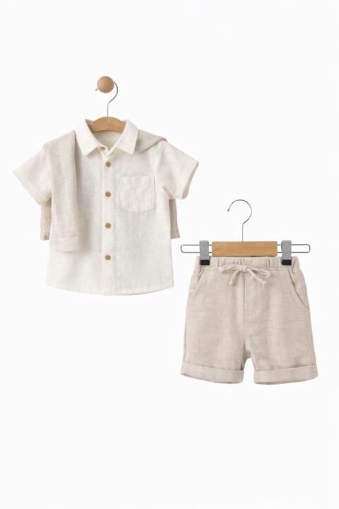 Alternative view of Καλοκαιρινό Παιδικό Σετ Μπεζ με Πουκάμισο και Σορτσάκι