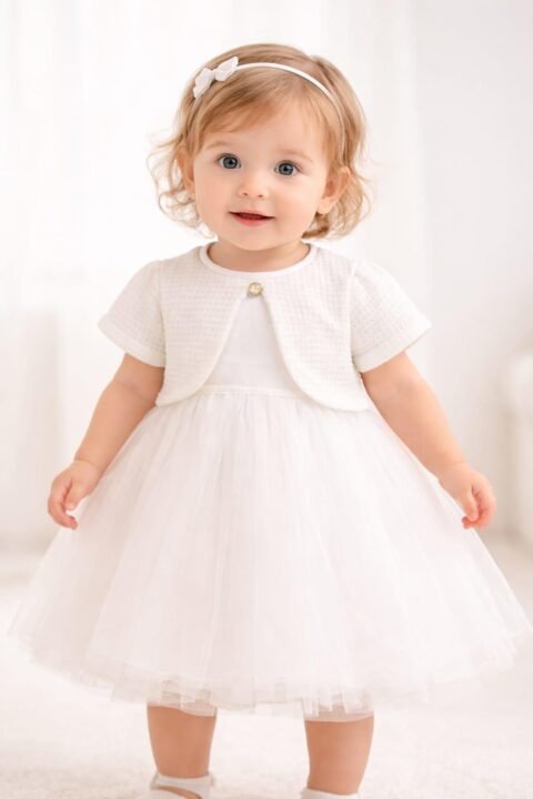 Κομψό Βρεφικό Φόρεμα Λευκό με Μπολερό
