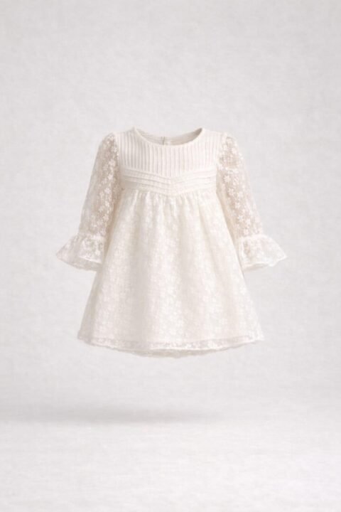 Alternative view of Βρεφικό Φόρεμα Εκρού με Δαντέλα και Μακριά Μανίκια