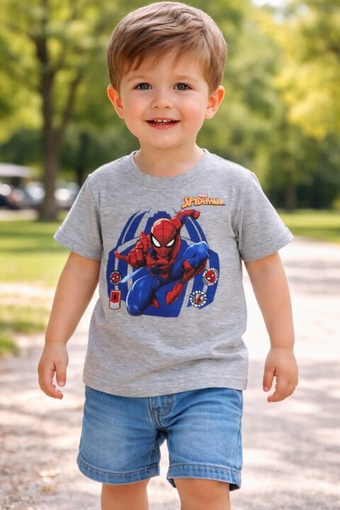 Γκρι Παιδική Μπλούζα με Σχέδιο Spiderman για Καλοκαίρι