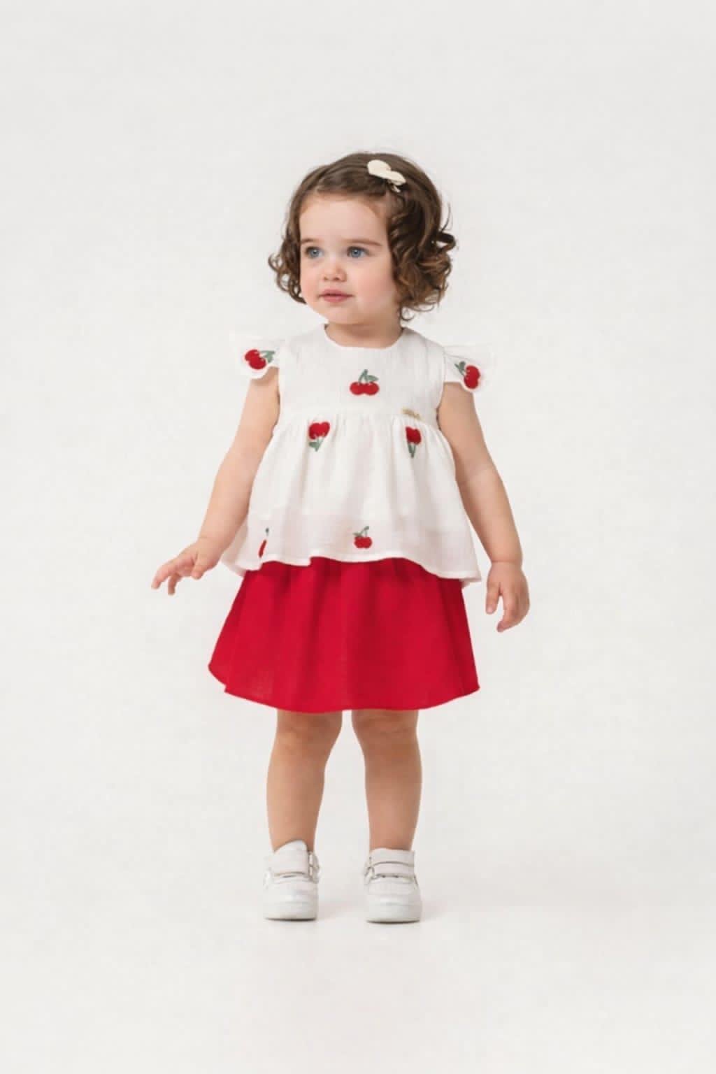 🍒 Παιδικό Σετ Φούστα & Μπλούζα με Κερασάκια – Γλυκό Καλοκαιρινό Στυλ