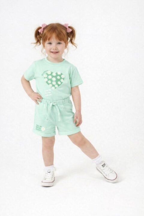 Παιδικό Καλοκαιρινό Σετ Κοριτσιού Μέντα με Μπλουζάκι & Σορτσάκι 🌼