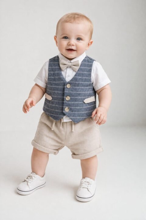 Κομψό Καλοκαιρινό Βρεφικό Σετ με Γιλέκο & Παπιγιόν 🤍