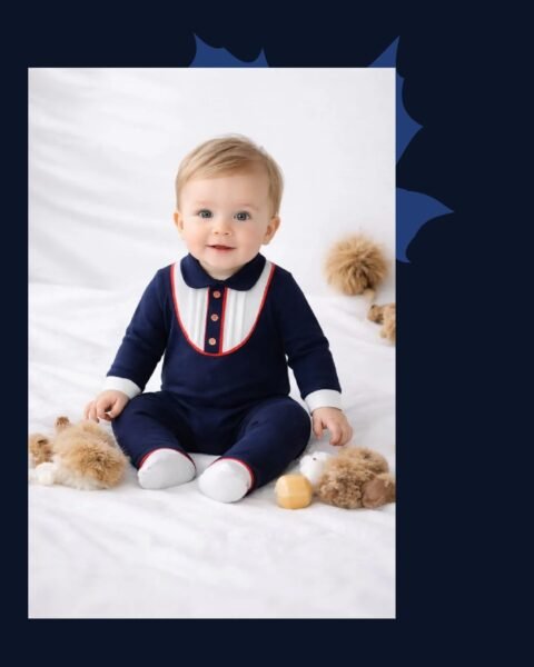 Βρεφικό Ολόσωμο Φορμάκι Μπλε Ναυτικό με Κομψό Γιακά