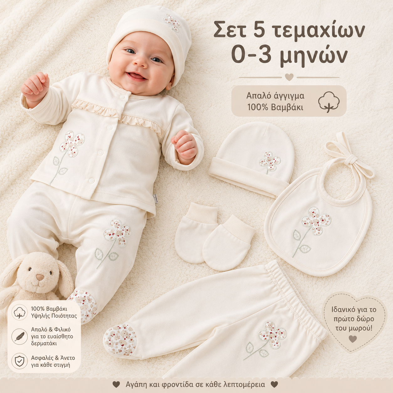 Βρεφικό Σετ Ρούχων 0-3 Μηνών για Νεογέννητο – Μαλακό Βαμβακερό Σετ Μωρού