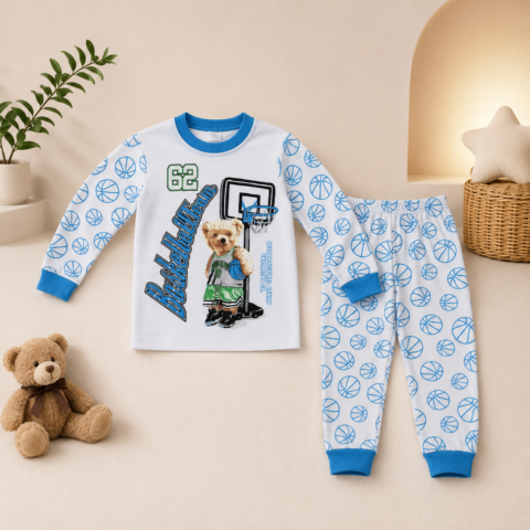 Παιδική Πιτζάμα 2 Τεμαχίων Basketball Bear – Λευκό/Μπλε