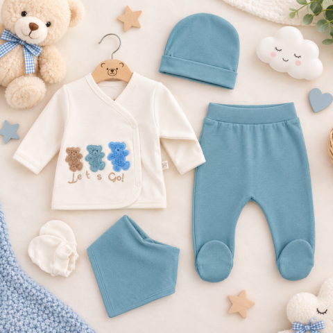 🧸 Βρεφικό Σετ 5 Τεμαχίων για Νεογέννητο 0–3 Μηνών